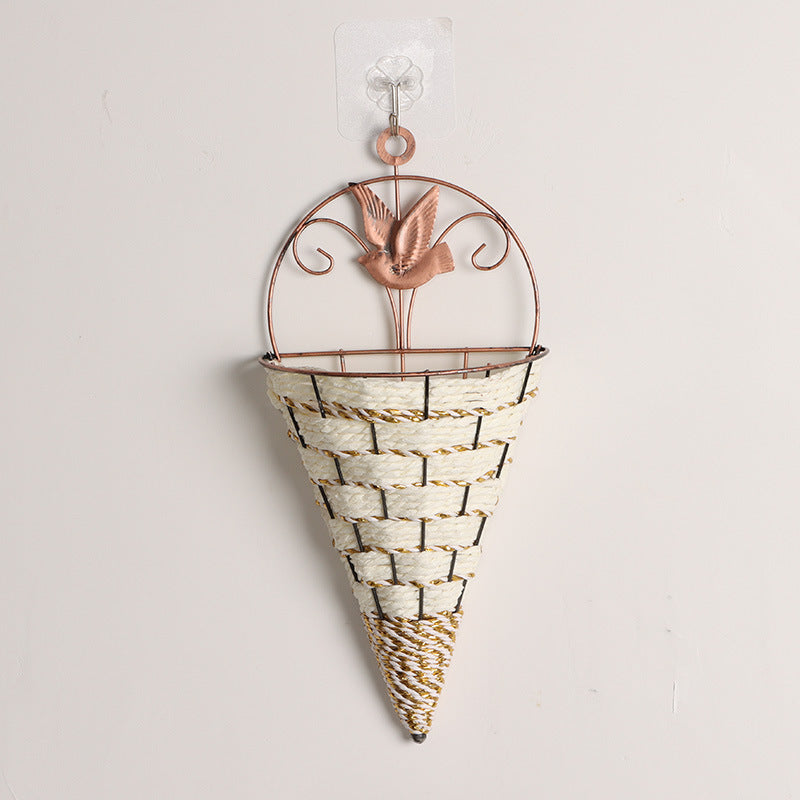 Vase Flower Rattan Basket Wall Hanging