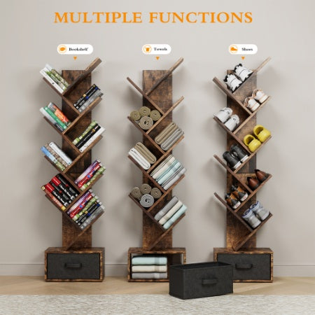 9 Tier Tree Bookshelf With Drawer Bookcase For Home Office