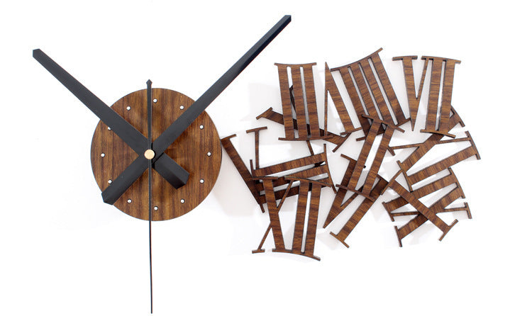 Wooden Texture Three-dimensional DIY Clock Roman Numeral Wall Clock