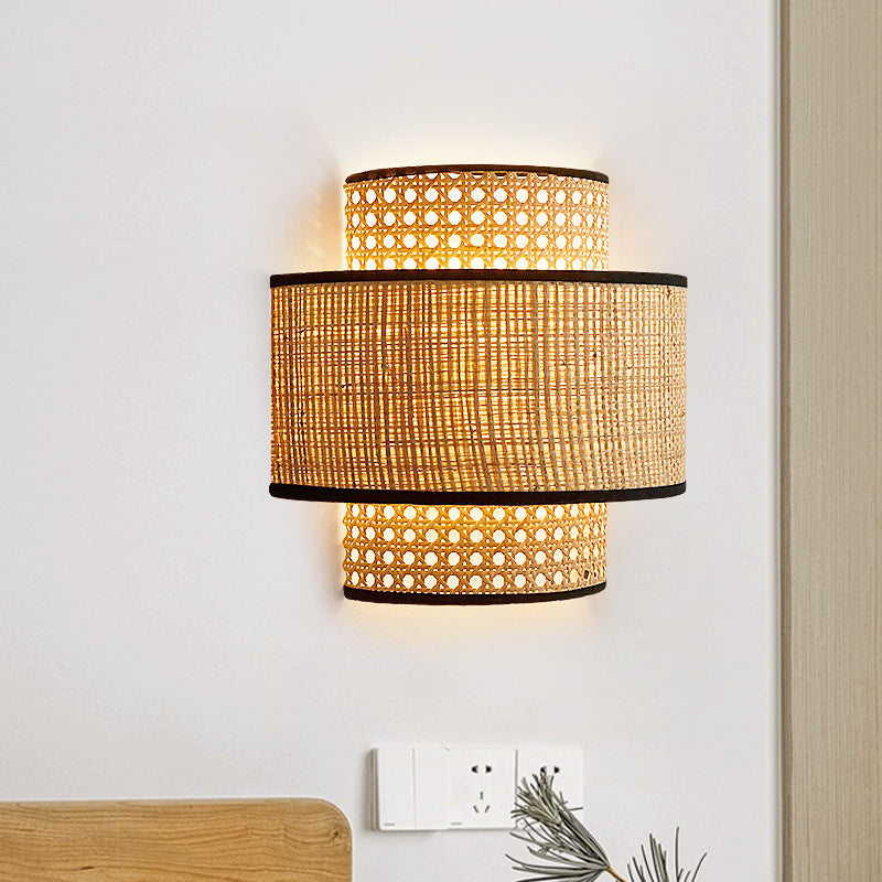 Retro Rattan Wall Bedroom Bedside Lamp