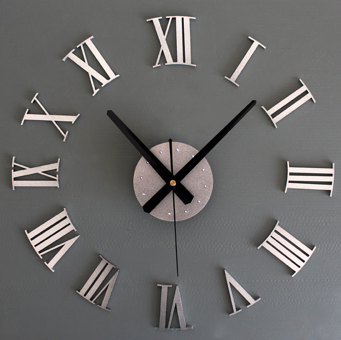 Metal Texture Stereo DIY Clock Roman Numeral Wall Clock