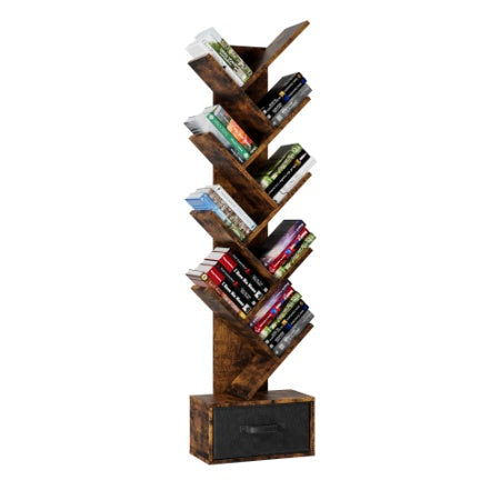 9 Tier Tree Bookshelf With Drawer Bookcase For Home Office