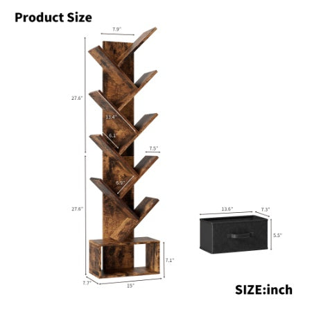 9 Tier Tree Bookshelf With Drawer Bookcase For Home Office