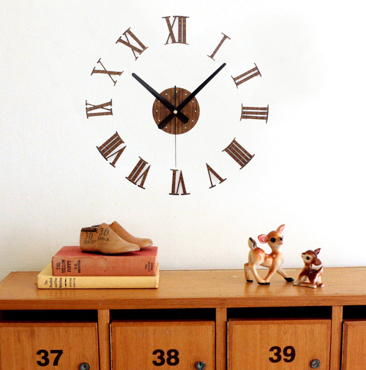 Wooden Texture Three-dimensional DIY Clock Roman Numeral Wall Clock