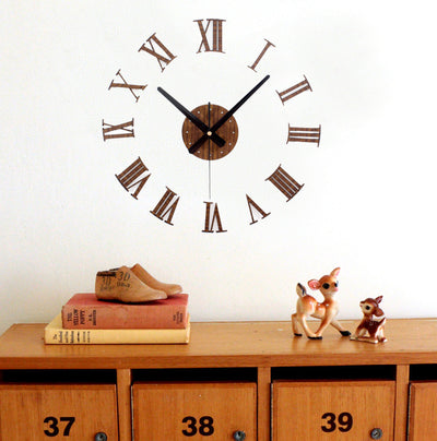 Wooden Texture Three-dimensional DIY Clock Roman Numeral Wall Clock
