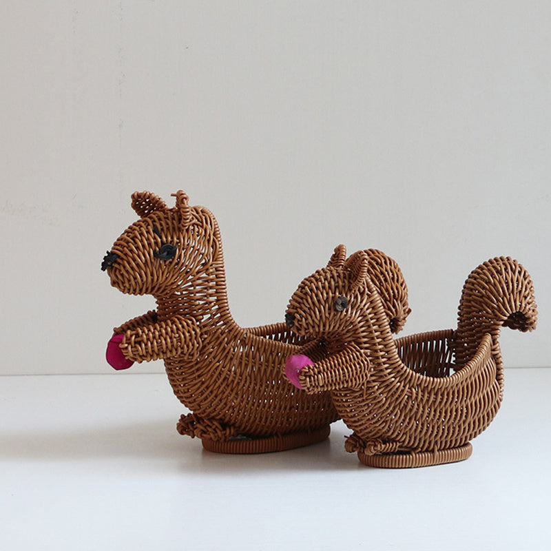 Creative Home Cute Squirrel Rattan Woven Basket