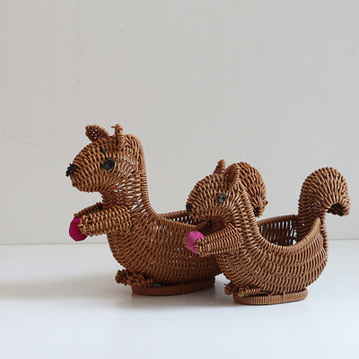 Creative Home Cute Squirrel Rattan Woven Basket