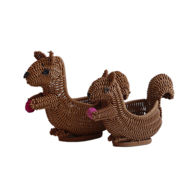 Creative Home Cute Squirrel Rattan Woven Basket