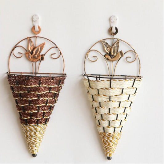 Vase Flower Rattan Basket Wall Hanging