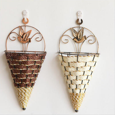Vase Flower Rattan Basket Wall Hanging
