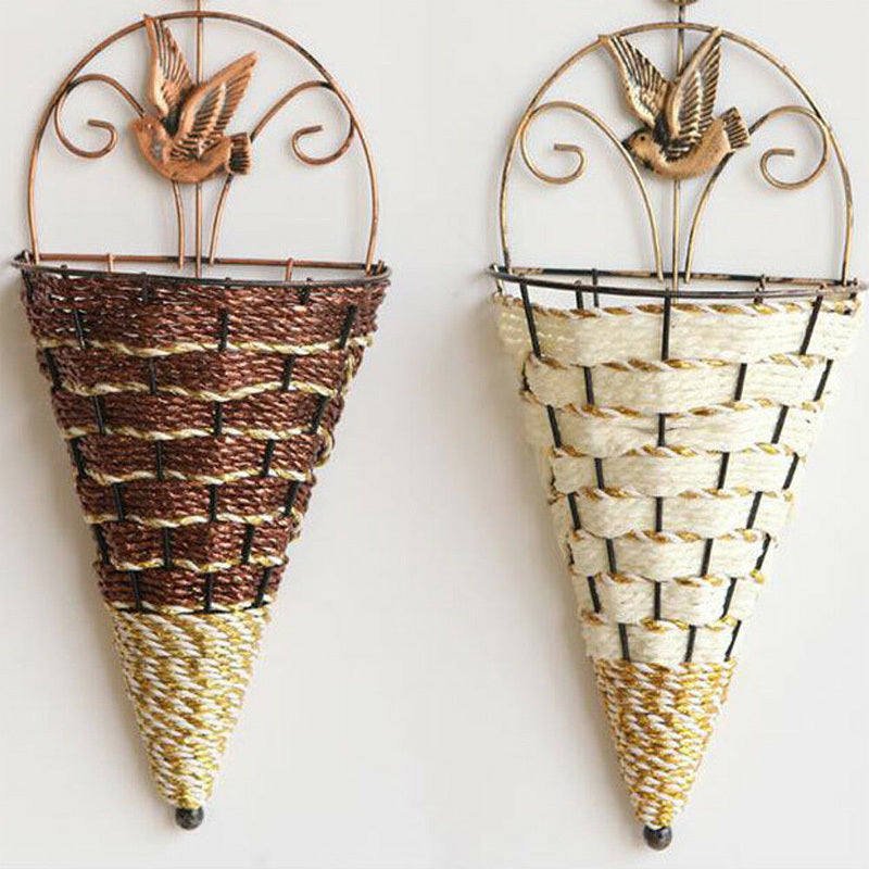Vase Flower Rattan Basket Wall Hanging