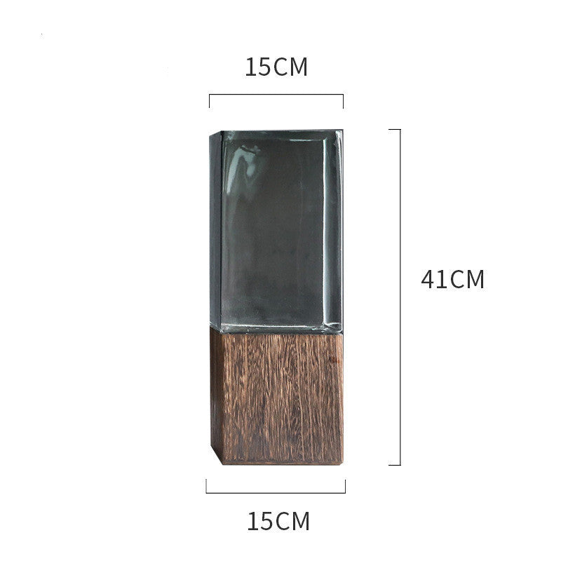 Wooden Transparent Glass Vase