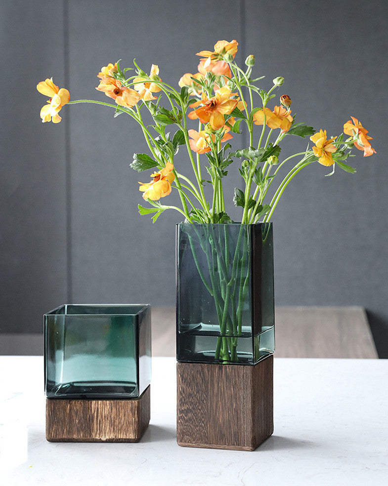 Wooden Transparent Glass Vase