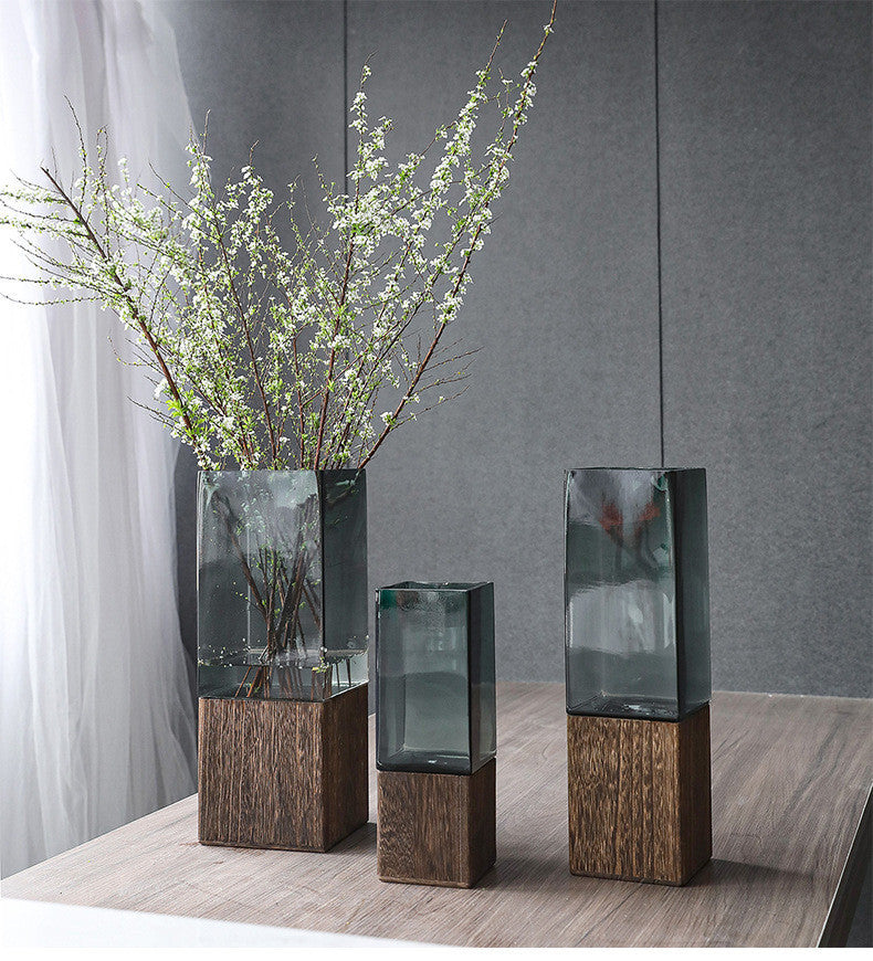 Wooden Transparent Glass Vase