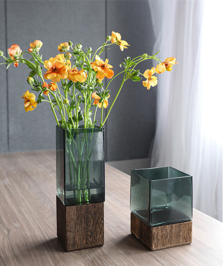 Wooden Transparent Glass Vase
