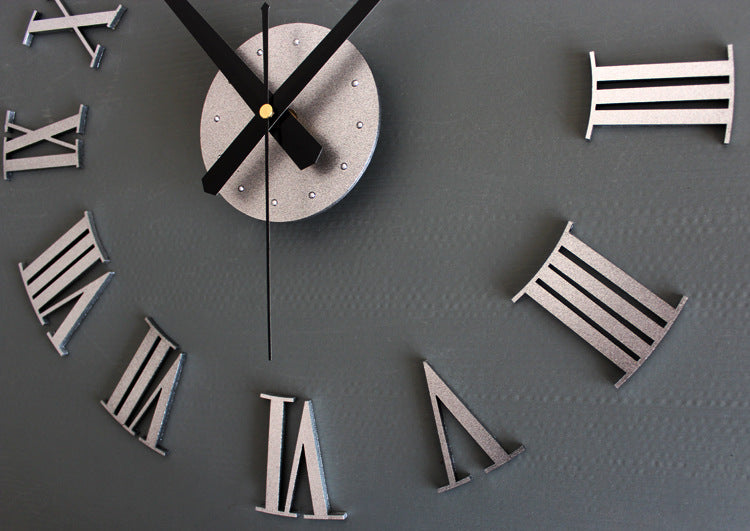 Metal Texture Stereo DIY Clock Roman Numeral Wall Clock