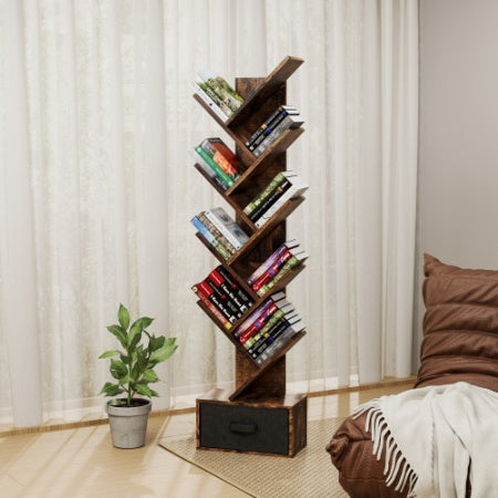 9 Tier Tree Bookshelf With Drawer Bookcase For Home Office