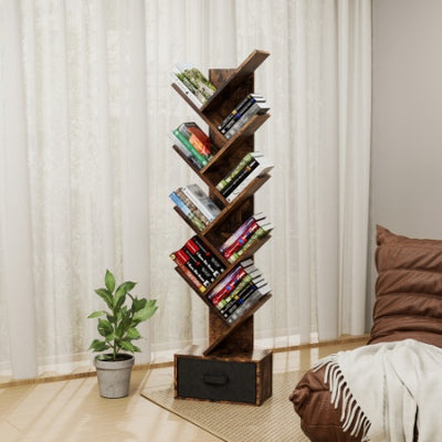 9 Tier Tree Bookshelf With Drawer Bookcase For Home Office