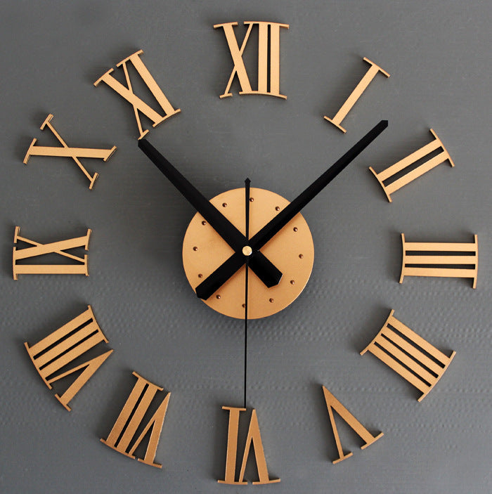 Metal Texture Stereo DIY Clock Roman Numeral Wall Clock