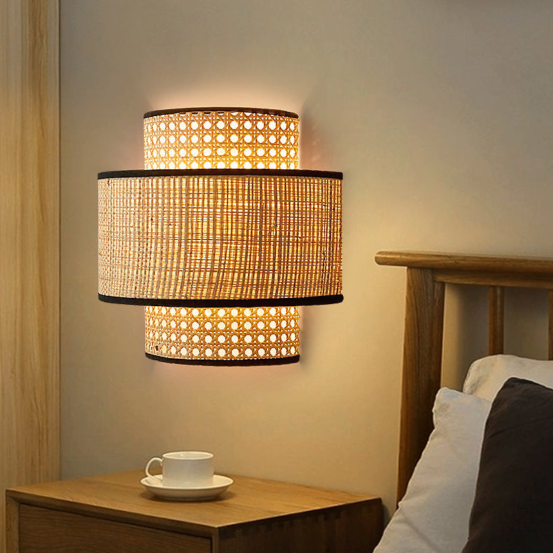 Retro Rattan Wall Bedroom Bedside Lamp