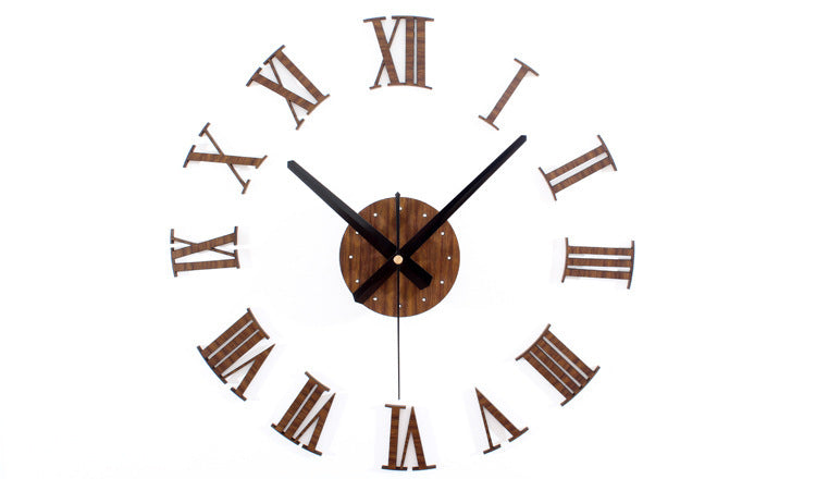 Wooden Texture Three-dimensional DIY Clock Roman Numeral Wall Clock