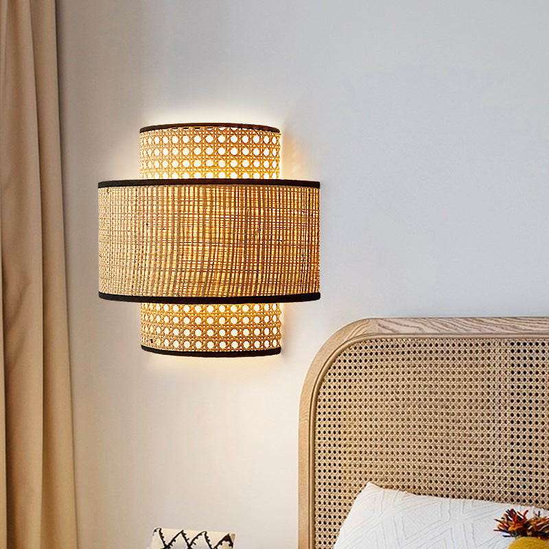 Retro Rattan Wall Bedroom Bedside Lamp
