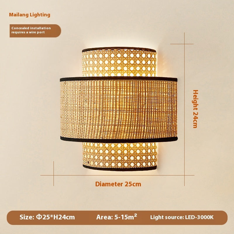 Retro Rattan Wall Bedroom Bedside Lamp