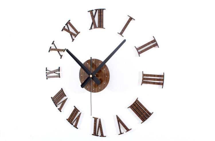 Wooden Texture Three-dimensional DIY Clock Roman Numeral Wall Clock