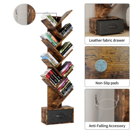 9 Tier Tree Bookshelf With Drawer Bookcase For Home Office