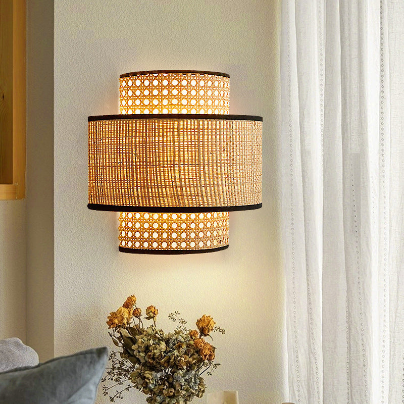 Retro Rattan Wall Bedroom Bedside Lamp