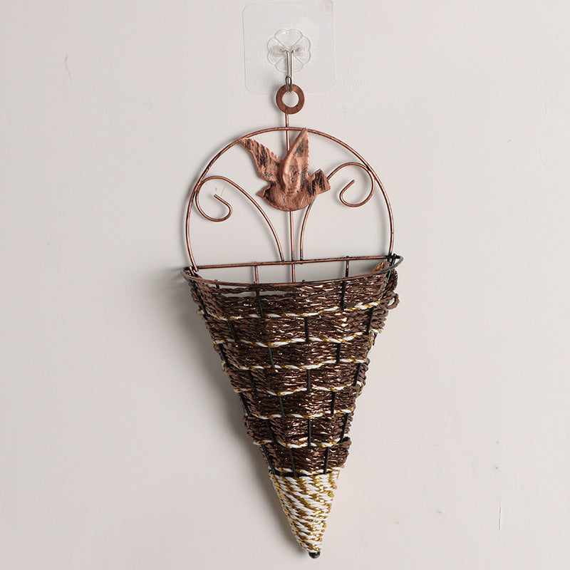 Vase Flower Rattan Basket Wall Hanging