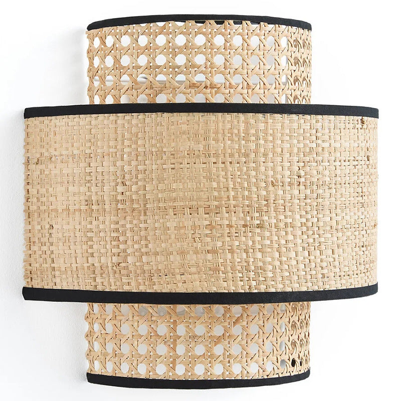 Retro Rattan Wall Bedroom Bedside Lamp