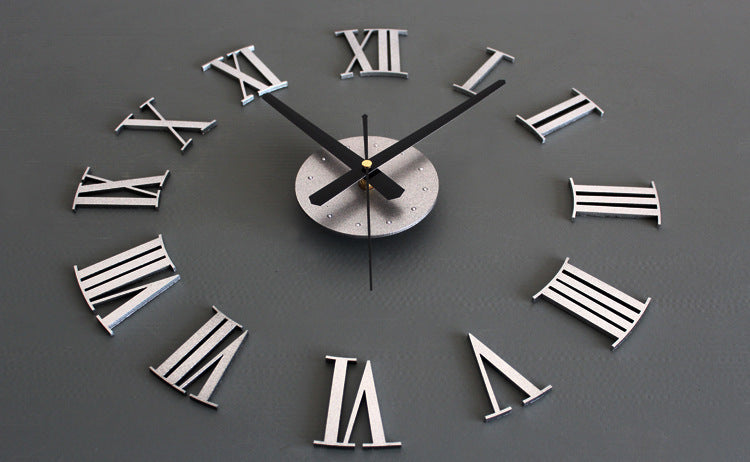 Metal Texture Stereo DIY Clock Roman Numeral Wall Clock