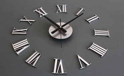 Metal Texture Stereo DIY Clock Roman Numeral Wall Clock