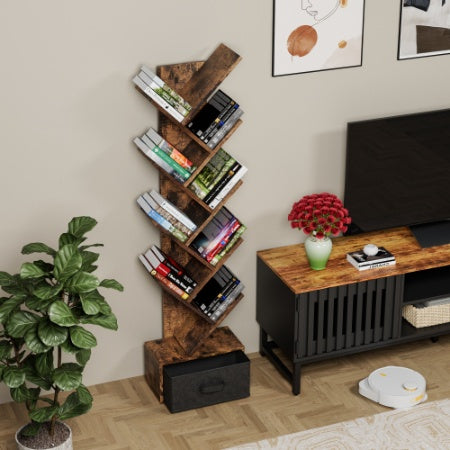 9 Tier Tree Bookshelf With Drawer Bookcase For Home Office